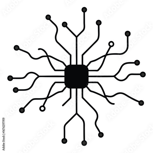 circuit board with glowing neurons hybrid design