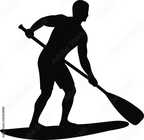 Silhouette of a person stand-up paddleboarding enjoying water sports and outdoor recreation silhouette