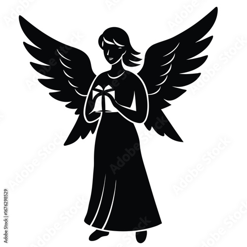 angel holding gift silhouette vector icon