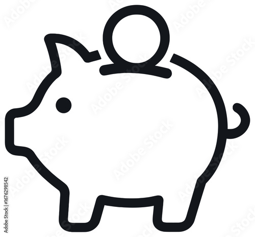 Finance linear icon set. featuring piggy bank, calculator, wallet, credit card, money bag, and chart symbols