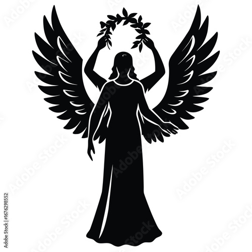 angel holding wreath silhouette vector icon