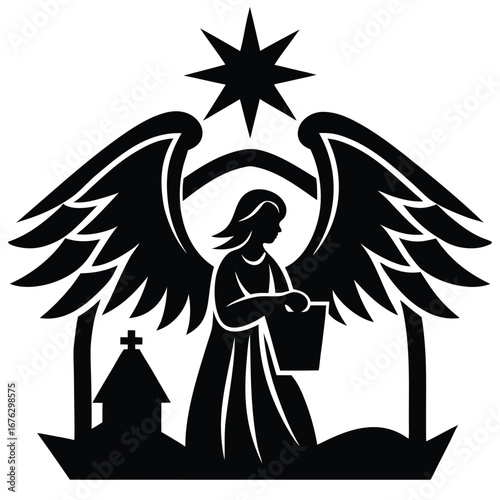 angel in nativity scene silhouette vector icon