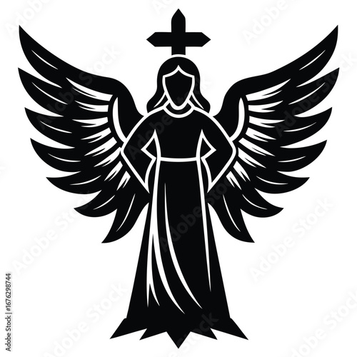 angel with cross silhouette vector icon