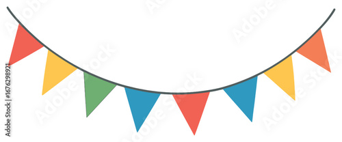 Festive party decoration flat icon set. featuring bunting, flags, garland, and celebration symbols
