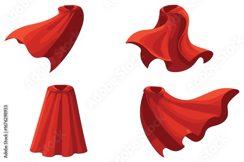 Superhero capes 3d icon set. featuring flowing, waving, hanging, and dramatic cape symbols