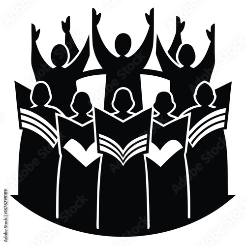 black choir singing with raised arms clip art preview