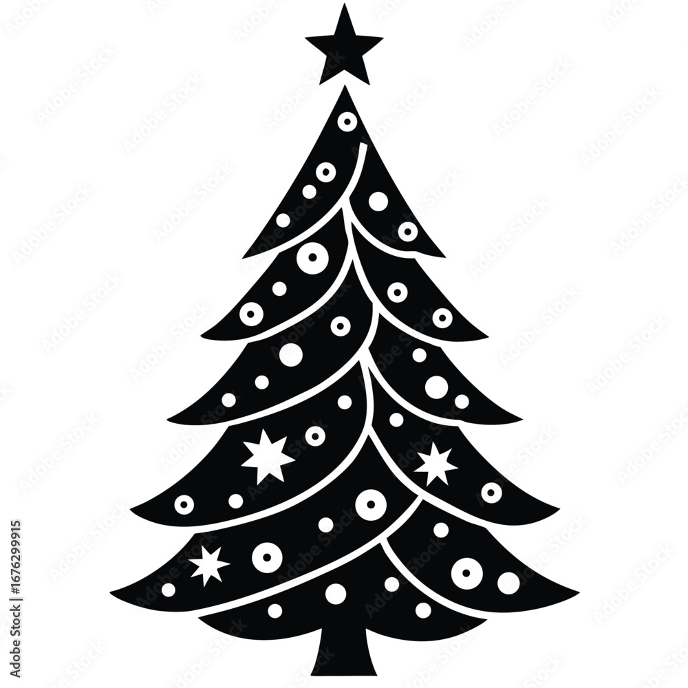 Obraz premium decorated christmas tree silhouette vector icon