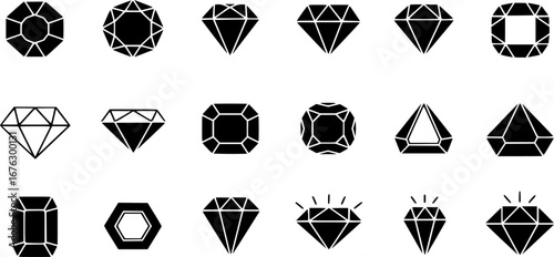 Gem icon vector set. Geometric gems diamonds illustration sign collection. sapphire precious jewels symbol.