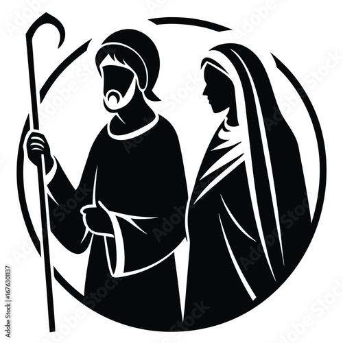 joseph and mary silhouette vector icon