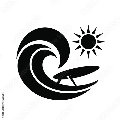 Dynamic surfing scene icon capturing the thrill of waves and sunshine