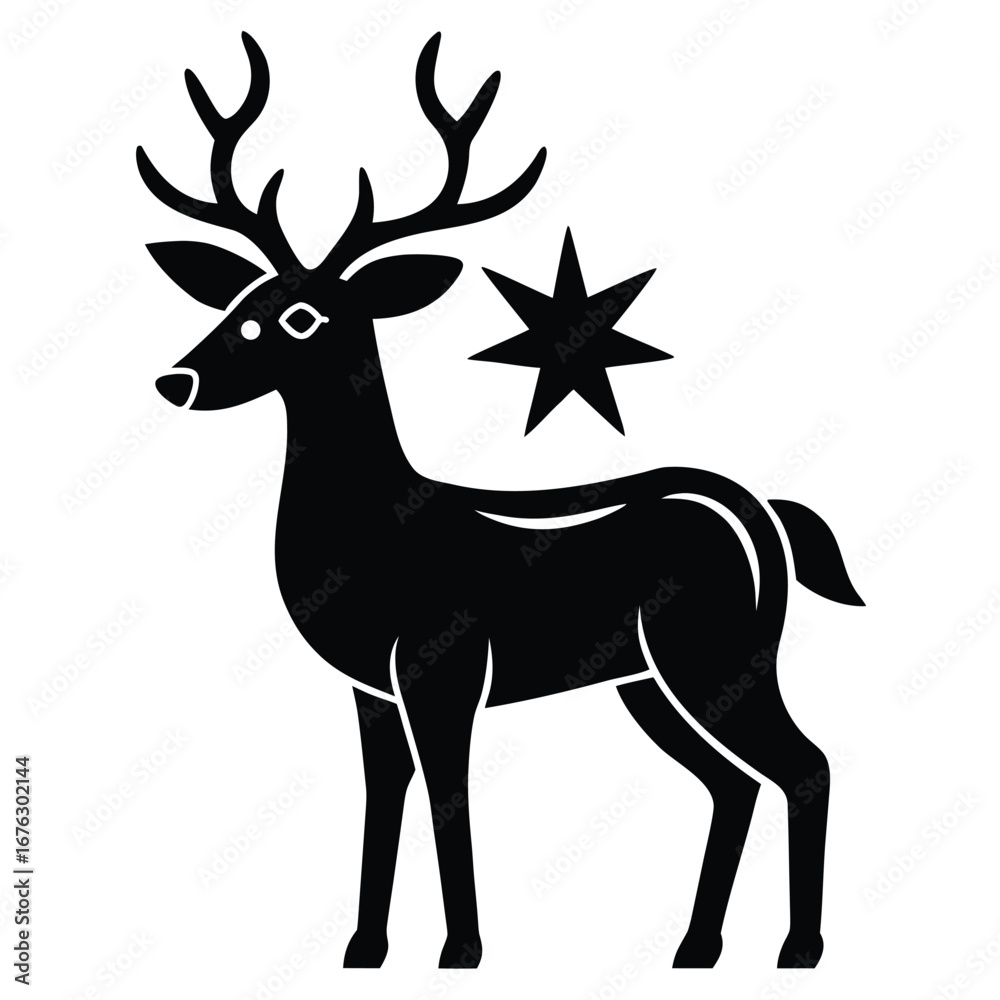 Fototapeta premium reindeer with star silhouette vector icon