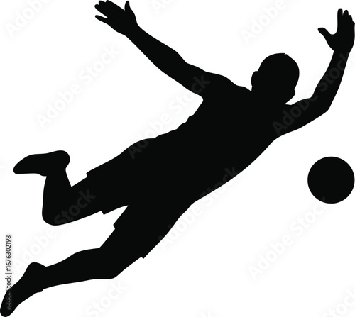 Dynamic silhouette of a soccer goalkeeper diving to save the ball silhouette