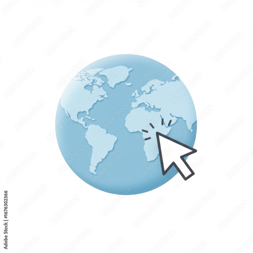 Naklejka premium World Globe with a Pointer Focused on Africa in Light Blue and White