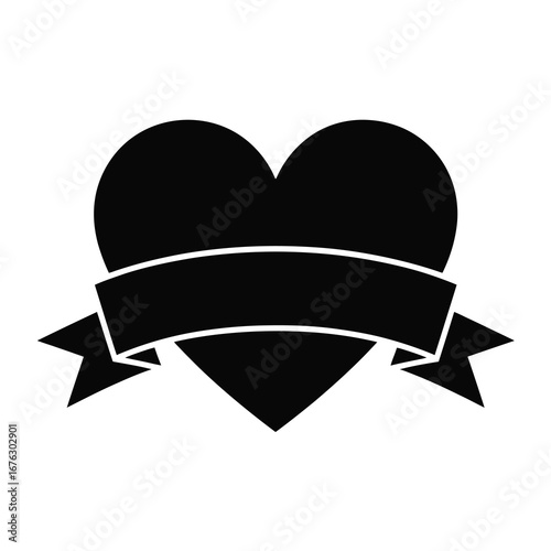Black heart with banner silhouette symbolizing love loyalty and affection for romantic occasions