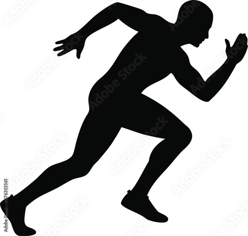 Dynamic black silhouette of a male athlete in mid-stride capturing the essence of speed and movement silhouette
