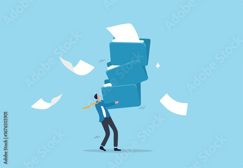 Archive document file storage folder, backup important file directory or information, paperwork discovery or online compression or protection concept, businessman carry big file folder to be archived.