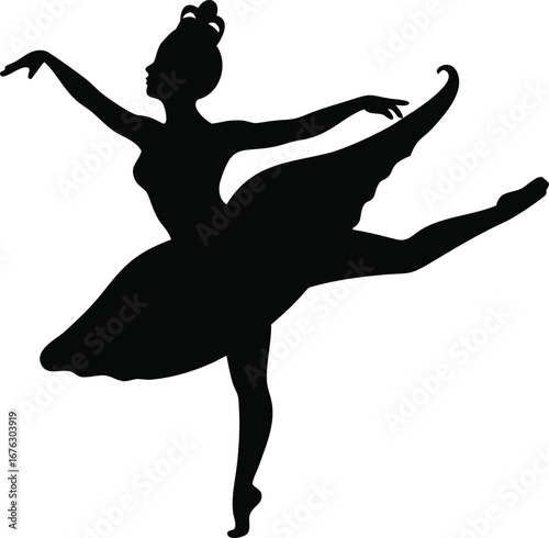 Elegant black silhouette of a ballerina in a graceful dancing pose performance art silhouette