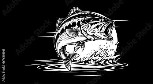 large bass fish in the mount jumping from the water