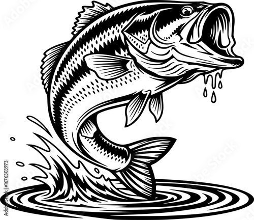 large bass fish in the mount jumping from the water