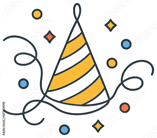 Celebration linear icon set. featuring party hat, confetti, balloons, fireworks, and streamers