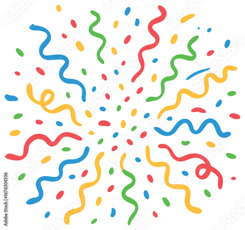 Party celebration 3d icon set. featuring confetti, streamers, and ribbons.