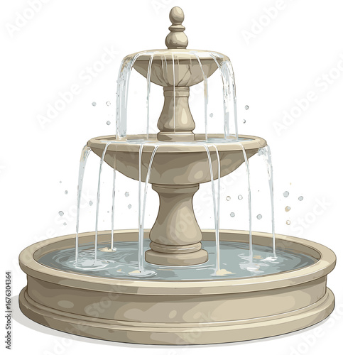 Fountain water 3d icon set. featuring cascading, stone, classic, water, garden, and ornament symbols