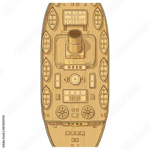 Vintage ship linear icon set. featuring deck, lifeboats, chimney, portholes, and turbines