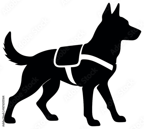 Military and police dog silhouette icons set. featuring operative, patrol, security, canine, and service dog symbols