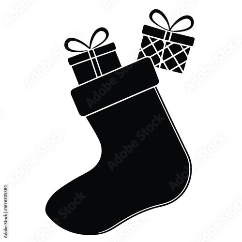stocking with gifts silhouette vector icon