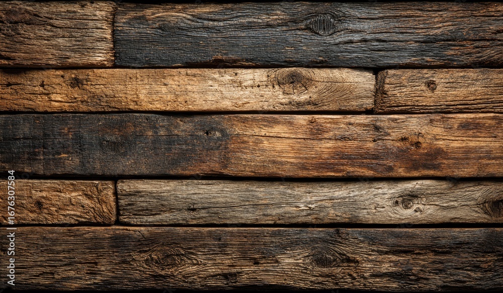 Fototapeta premium Aged wooden planks in horizontal rows (1)