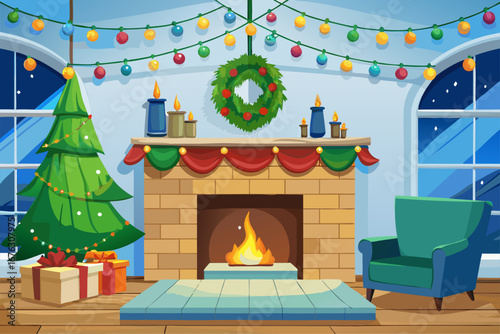 A beautiful Thai temple decorated with a Christmas tree and golden presents