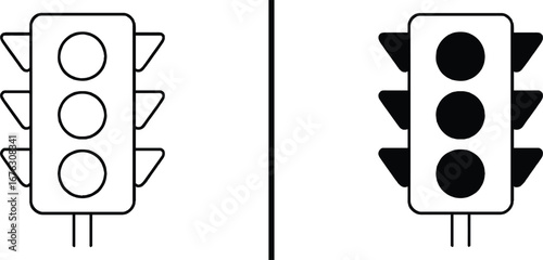 Traffic Signals Illustration: A clear black and white illustration showcases the signals used in a crossing route, ideal for representing the essence of transport infrastructure