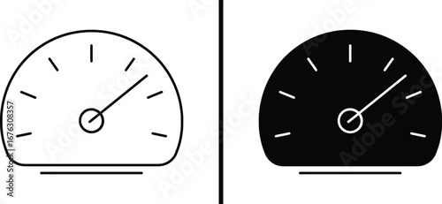 Dual Meter Panel: A minimalist illustration of a speedometer, set against a backdrop of white and black.