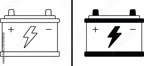 Automotive Power Cells: A monochrome view of two car batteries, showcasing the power and energy source for automotive vehicles. One rendered in silhouette, the other a solid representation.