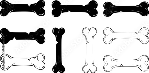 Dog bones silhouette set, Dog bone icon.
