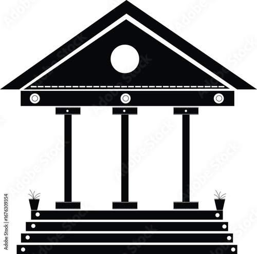 Minimalist Black Icon of a Classic Building with Columns