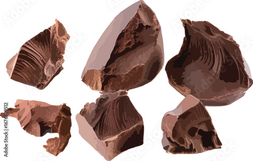 Brown Chocolate Pieces Isolated White Background dark chocolate