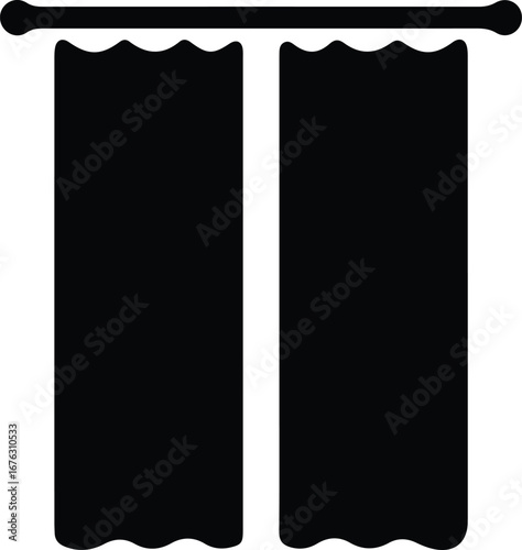 Illustrator Vector Simple black curtains on rod home interior silhouette