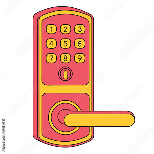 Coral and yellow smart door lock with keypad and handle smart lock digital lock