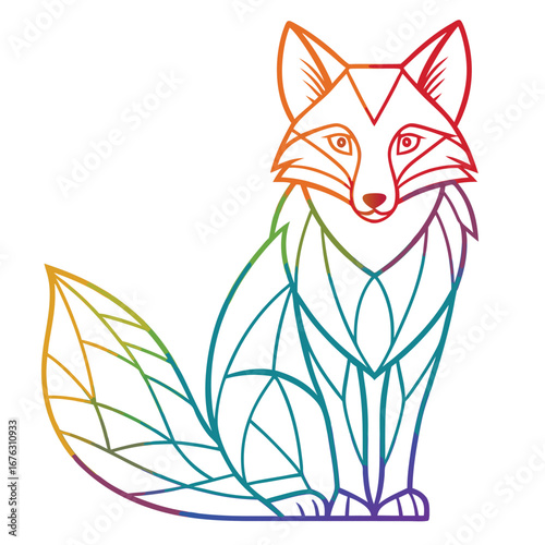 Geometric rainbow fox sitting elegantly animal abstract