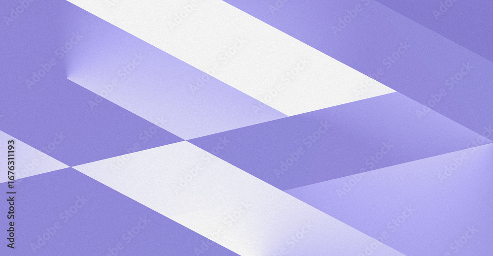 Fototapeta premium Monochrome geometric background with translucent intersecting shapes and a soft textured surface. Wide banner. The composition builds depth through gradients from light lavender purple blue to white. 