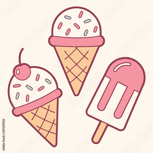 Pastel ice cream cones and popsicle popsicles pastel colors