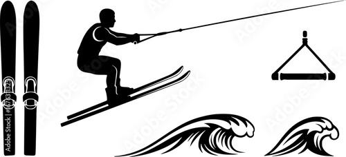 Water skiing silhouette, Water ski vector, Water skiing svg, Water skiing icon set, Water skiing clipart