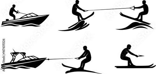 Water skiing silhouette, Water ski vector, Water skiing svg, Water skiing icon set, Water skiing clipart