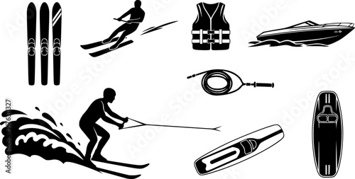 Water skiing silhouette, Water ski vector, Water skiing svg, Water skiing icon set, Water skiing clipart