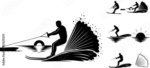 Water skiing silhouette, Water ski vector, Water skiing svg, Water skiing icon set, Water skiing clipart