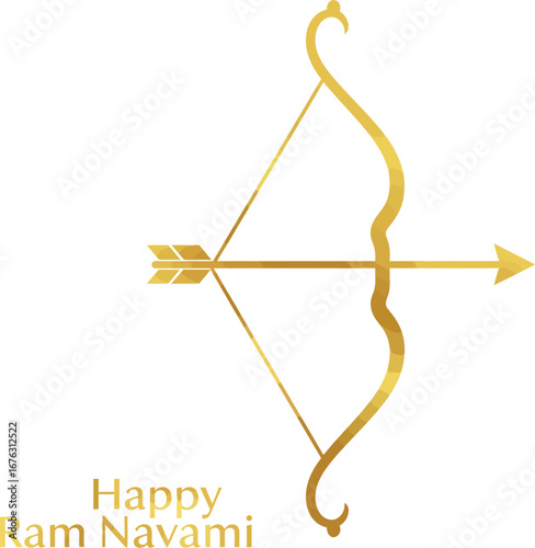An elegant golden bow and arrow, a symbol of divine honor and victory, for the Hindu religious festival of Ram Navami, celebrating Lord Rama.
