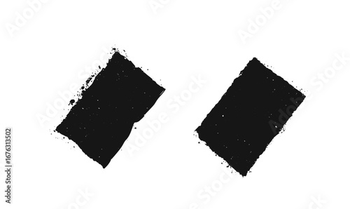 Bold black textured paint brush strokes create dynamic abstract shapes on white background