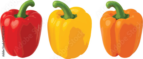 Three Bell Peppers Red Yellow Orange Vegetables Food Illustration