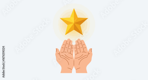 Golden star above open hands, symbolizing hope, faith, or achievement.